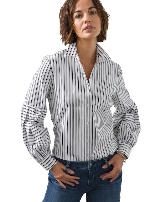 Blusa camisera casual Chico's manga larga para mujer