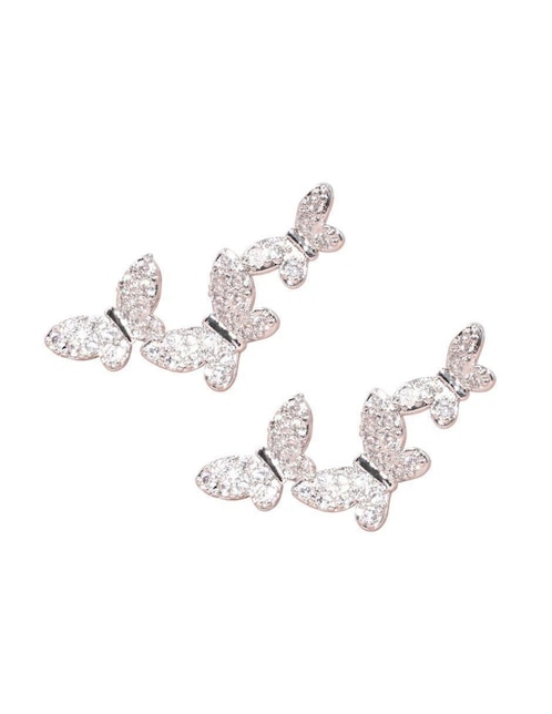Broqueles de mariposa Yoiko con acabado baño rodio zirconia
