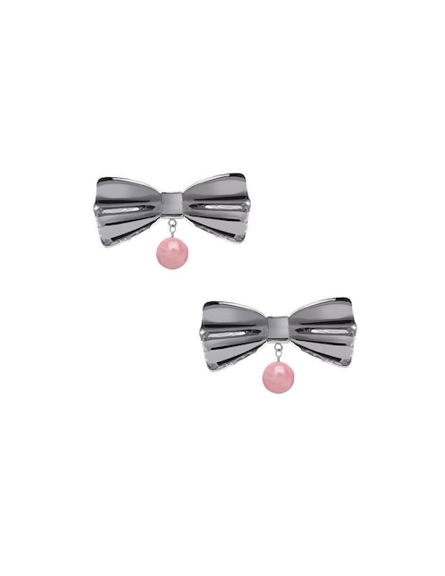 Aretes de moño Enrique Garcia de plata P 925 con acabado brillante cuarzo rosa