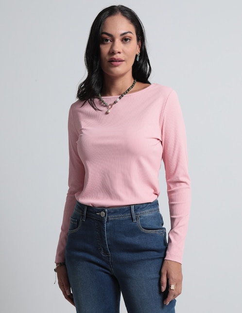 Playera manga larga LIEB Basics cuello ojal para mujer