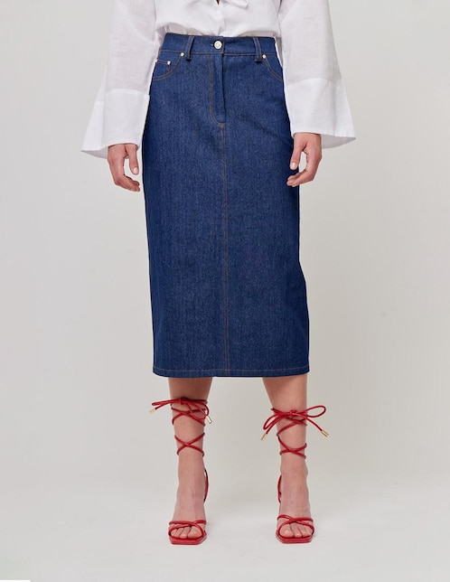 Falda midi Linea Pura de Mezclilla con pretina
