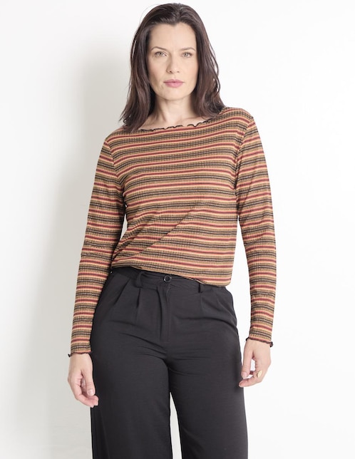 LIEB Playera manga larga Lieb cuello redondo para mujer