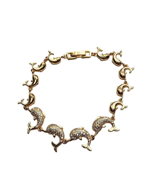 Pulsera Limerence By Claudia Herrera de oro laminado 14 K Delfines con acabado brillante