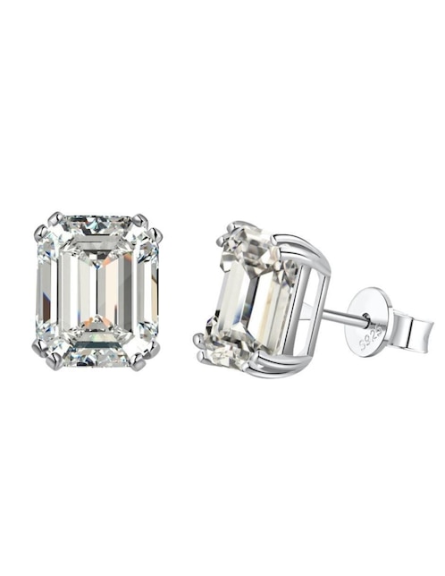 Broqueles rectangulares Yoiko de plata P 925 con acabado baño rodio zirconia