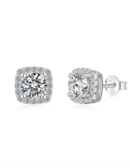 Broqueles cuadrados de plata P 925 con acabado baño rodio zirconia 1
