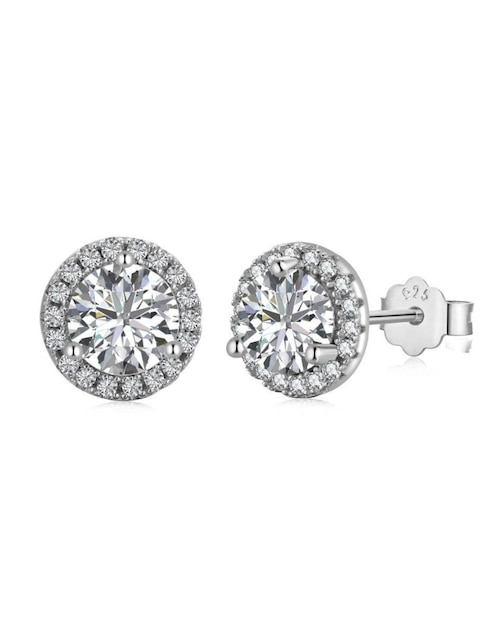 Broqueles redondos Yoiko Silvie de plata P 925 con acabado baño rodio zirconia
