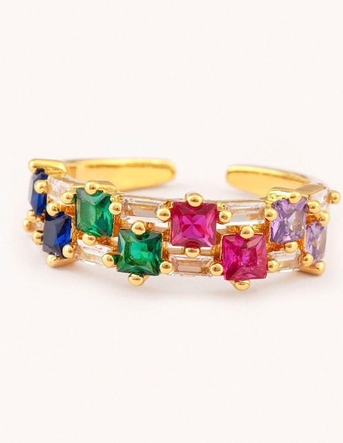 Anillo Yoiko Ximena zirconia con acabado baño de oro 14 k