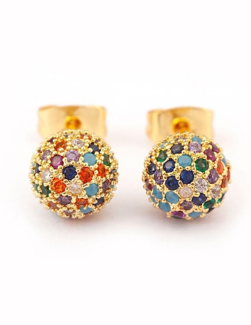 Broqueles redondos Yoiko con acabado baño de oro 18 K zirconia