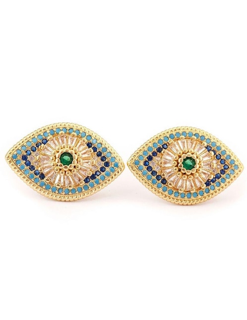 YOIKO Broqueles de ojo Yoiko Celeste con acabado baño de oro zirconia