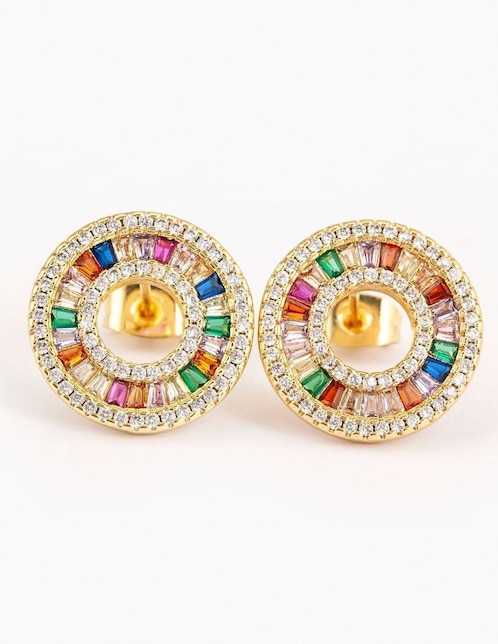 Broqueles redondos Yoiko Aura con acabado baño de oro zirconia