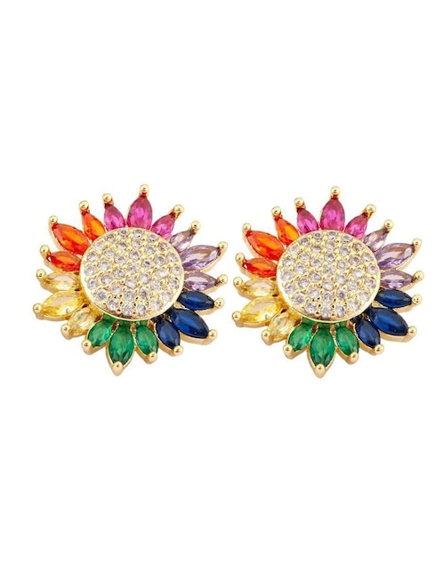 Broqueles de flor Yoiko Solara con acabado baño de oro zirconia
