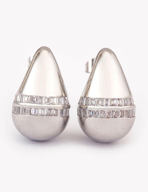 Broqueles de gota Yoiko Gem Duo con acabado baño rodio zirconia