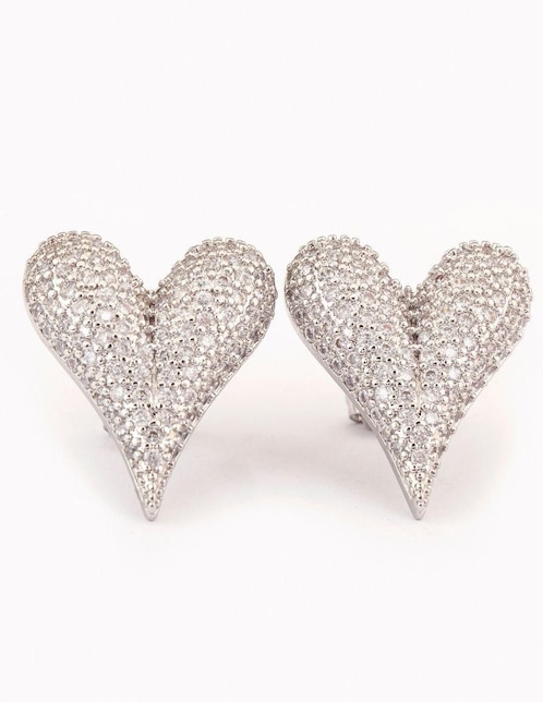 Broqueles de corazón Yoiko con acabado baño rodio zirconia