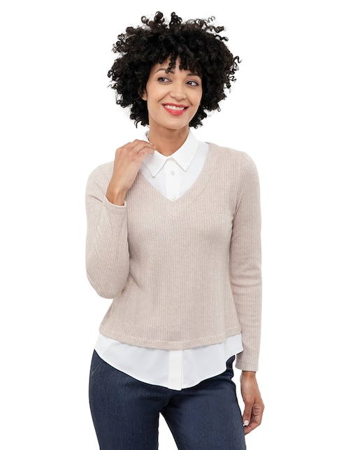 ATELIER PETITE Playera manga larga Atelier Petite cuello camisero para mujer