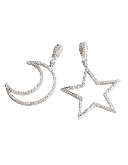 Aretes largos Yoiko Celestisse con acabado baño rodio zirconia