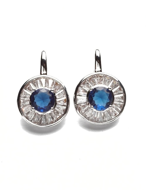 Aretes cortos redondos Saphira con acabado baño rodio zirconia 1