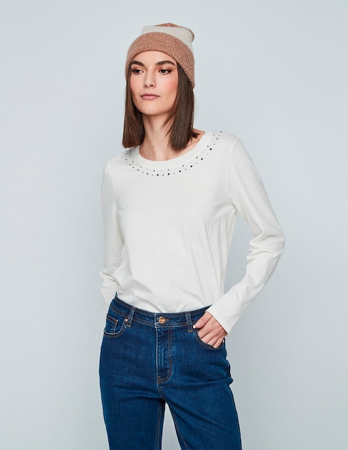 Playera manga larga cuello redondo para mujer 1