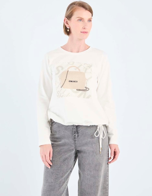 Playera manga larga cuello redondo para mujer 1