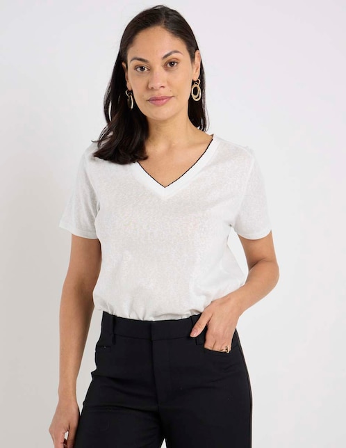 Playera manga corta cuello V para mujer 1