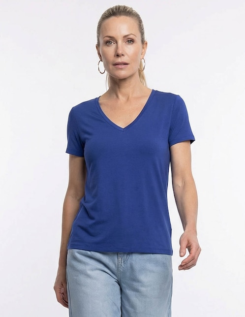 Playera manga corta cuello V para mujer 1