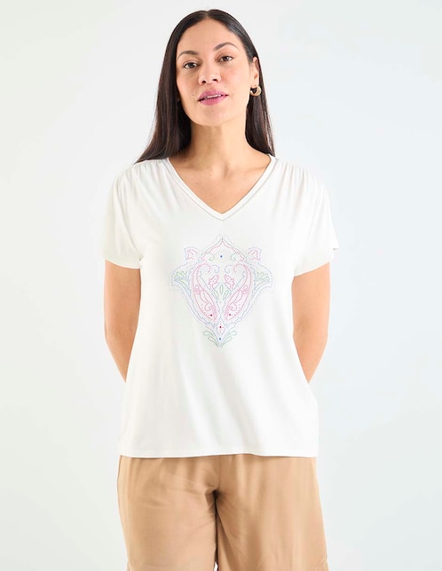 Playera manga corta cuello V para mujer 1