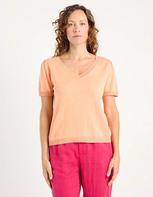 Playera manga corta cuello v para mujer 1