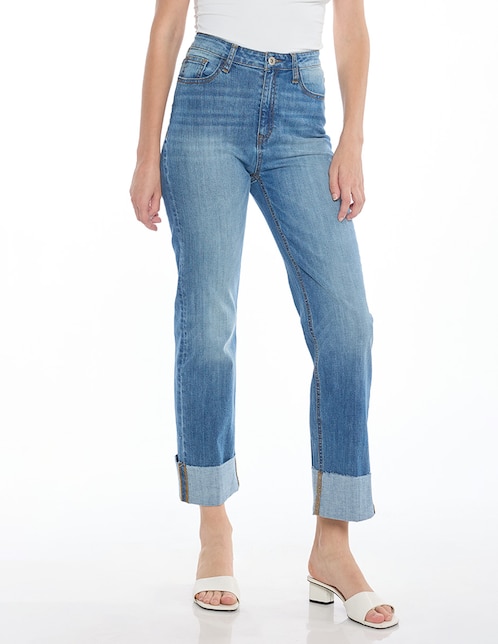 Jeans straight Denim corte cintura para mujer 1