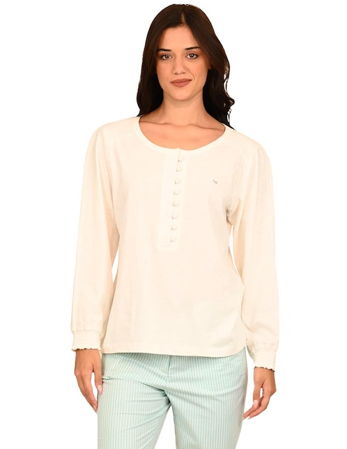Playera manga larga cuello redondo para mujer Playera manga larga cuello redondo para mujer