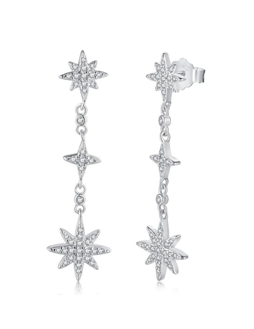 Aretes largos de estrella Yoiko Stella Nova de plata P 925 zirconia