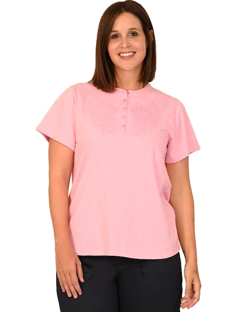 Playera manga corta cuello con botón para mujer 1