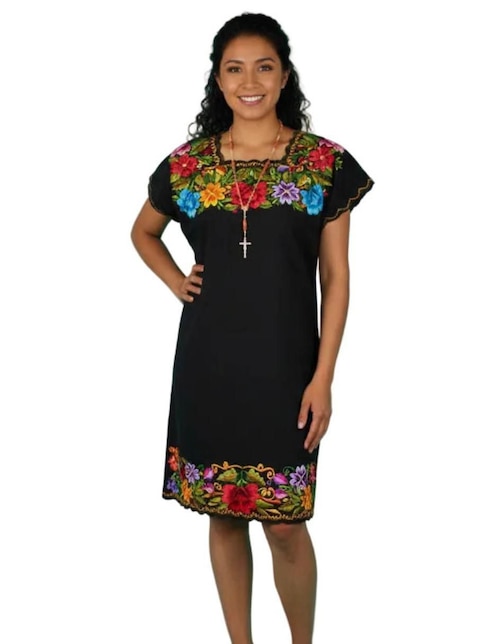 Vestido a la rodilla de fiesta Teya Artesanal escote cuadrado