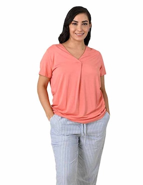 Playera Manga Corta Ferrioni Barahoma Cuello V Para Mujer