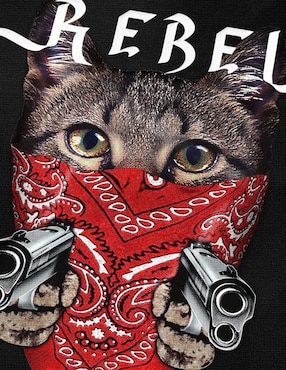 Playera manga corta FNC Collezioni Gato Rebel cuello redondo para mujer