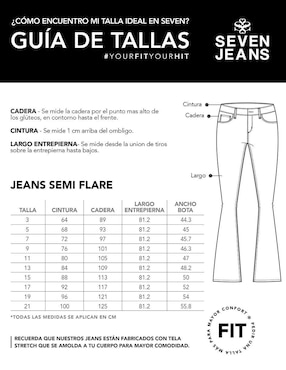 Jeans Campana Seven Jeans 6040ngro corte cintura alta para mujer