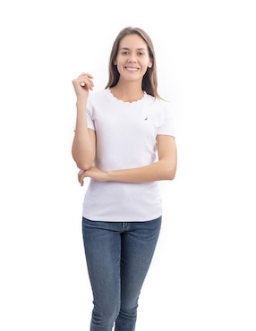 Playera Manga Corta Nautica Cuello Redondo Para Mujer