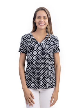 Playera Manga Corta Nautica Cuello V Para Mujer