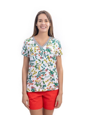 Playera Manga Corta Nautica Cuello V Para Mujer