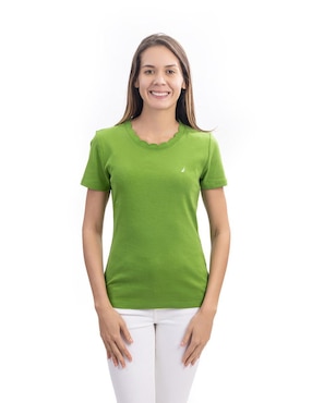 Playera Manga Corta Nautica Cuello Redondo Para Mujer