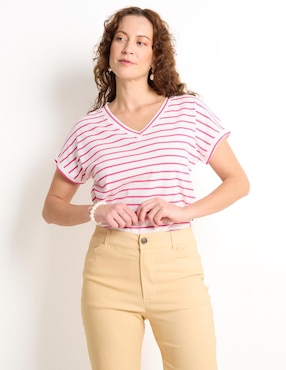 Playera manga corta Lieb cuello V para mujer