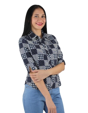 Blusa camisera Breton manga al codo para mujer