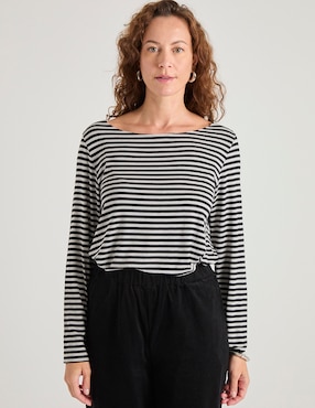 Playera manga larga Lieb cuello ojal para mujer