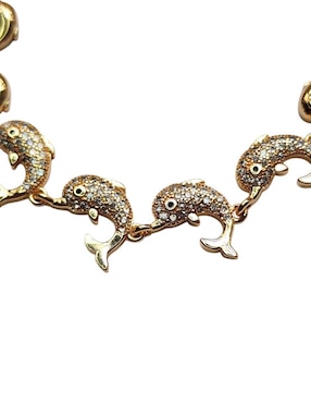 Pulsera Limerence By Claudia Herrera de oro laminado 14 K Delfines con acabado brillante
