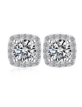 Broqueles cuadrados Yoiko de plata P 925 con acabado baño rodio zirconia