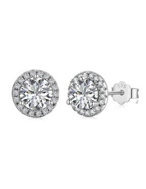 Broqueles redondos Yoiko Silvie de plata P 925 con acabado baño rodio zirconia