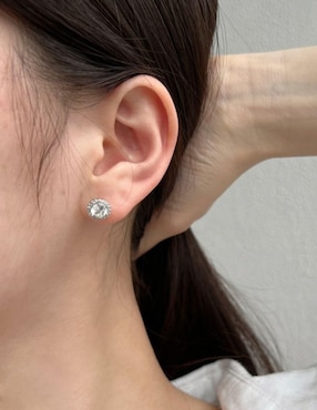 Broqueles redondos Yoiko Silvie de plata P 925 con acabado baño rodio zirconia