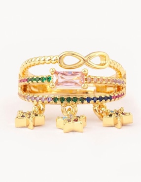 Anillo Yoiko Stellar zirconia con acabado baño de oro 14 k