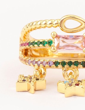 Anillo Yoiko Stellar zirconia con acabado baño de oro 14 k