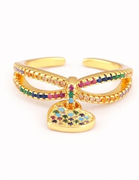 Anillo de corazón Yoiko Amour zirconia con acabado baño de oro 14 k