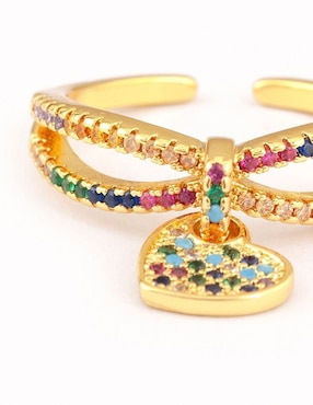 Anillo de corazón Yoiko Amour zirconia con acabado baño de oro 14 k