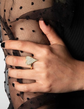 Anillo de corazón Yoiko Bom Bom zirconia con acabado baño de oro 14 k